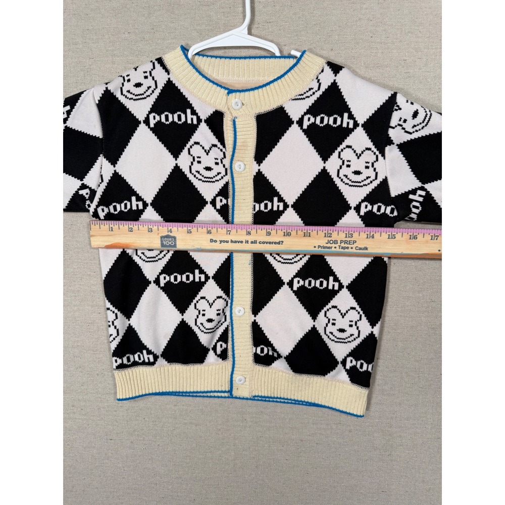 Disney Winnie the Pooh Argyle Cardigan Sweater Black White Kids Size 130 - Picture 5 of 5